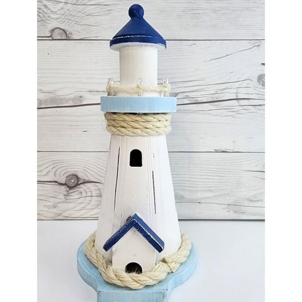 Rustic Light Up Nautical Wooden Lighthouse Beach Summer Coastal Decor